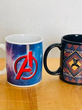 Two MARVEL Ceramic Mugs ~  "AVENGERS"  & WAKANDA FOREVER, Home of Black Panther